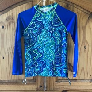 Kids Dolfin Uglies blue green long sleeve rash guard swim shirt - size YM
